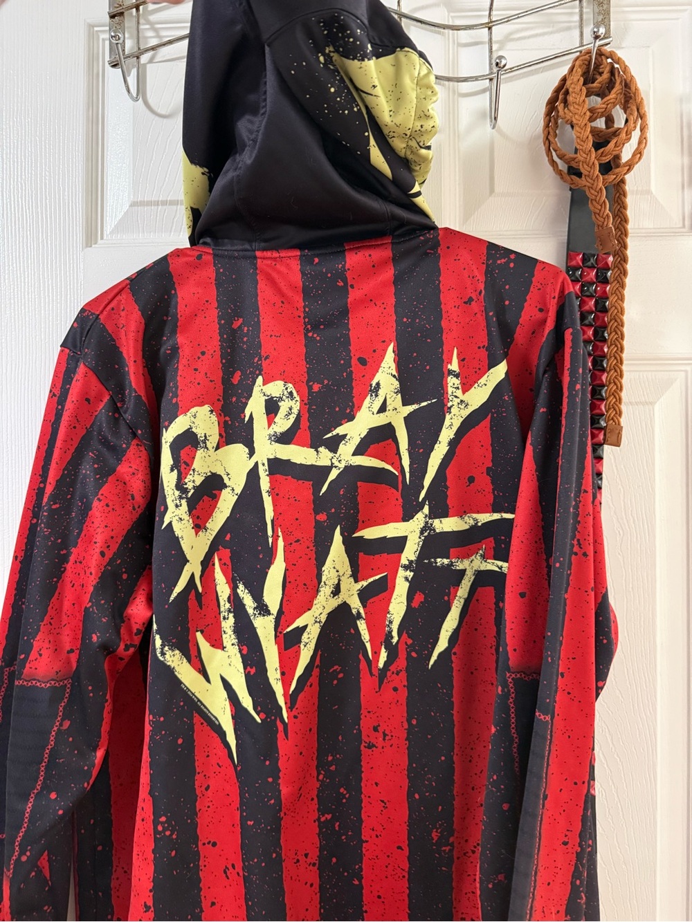 WWE Red and Black Striped Hoodie Jacket with Yellow Graffiti Logo